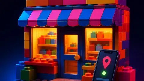 Illustration: a brick-built shopfront and a phone showing a map pin